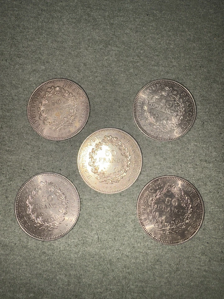 LOT De 5 pièces de 50 francs HERCULE argent - Photo 1/3