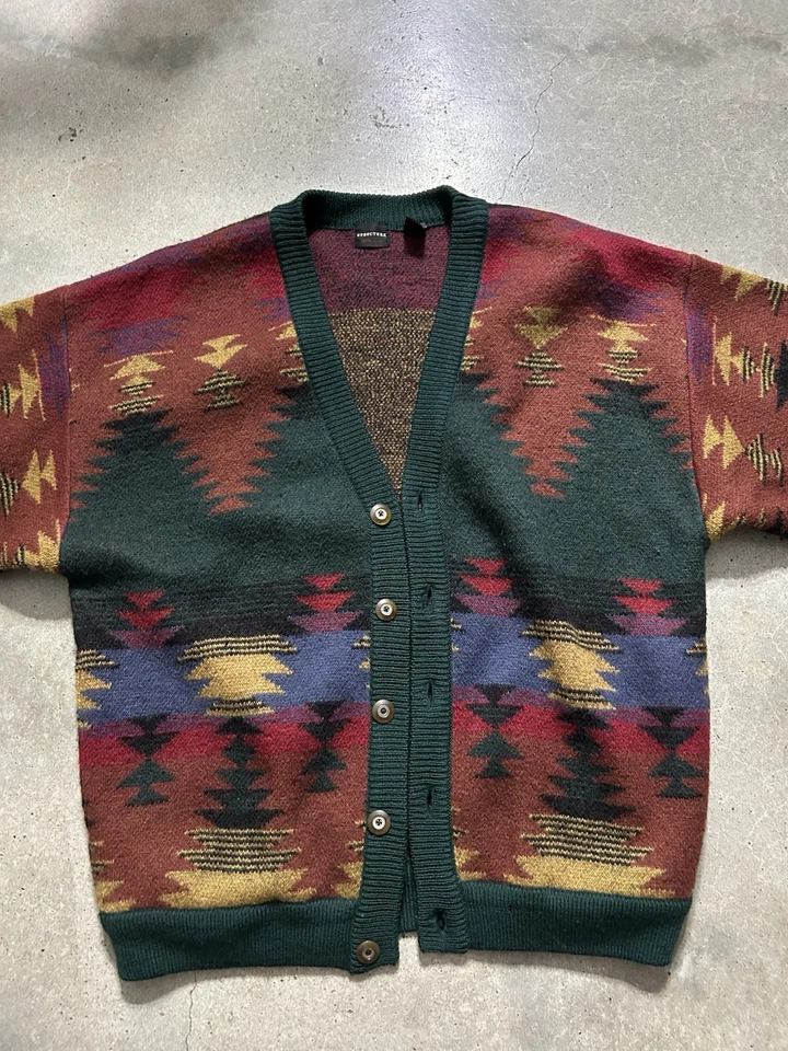 Vintage Wool Cardigan Sweater Aztec Southwestern Native American RRL Style L - Image 2 of 4