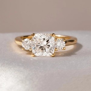 Authentic Cushion Simulated Diamond Solitaire Engagement Ring In 14k Yellow Gold Plated