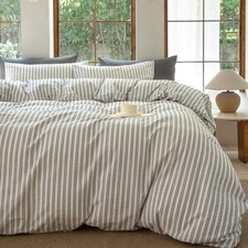 Striped Duvet Cover Set,100 Washed Cotton Line Like Queen Strip-white/Black