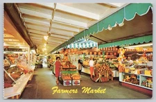 Los Angeles California, Farmers Market Fresh Produce Booths, Vintage Postcard