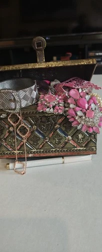 Vintage Jewelry Lot Signed Hobé Earrings Floral Set GBCO Tin Box