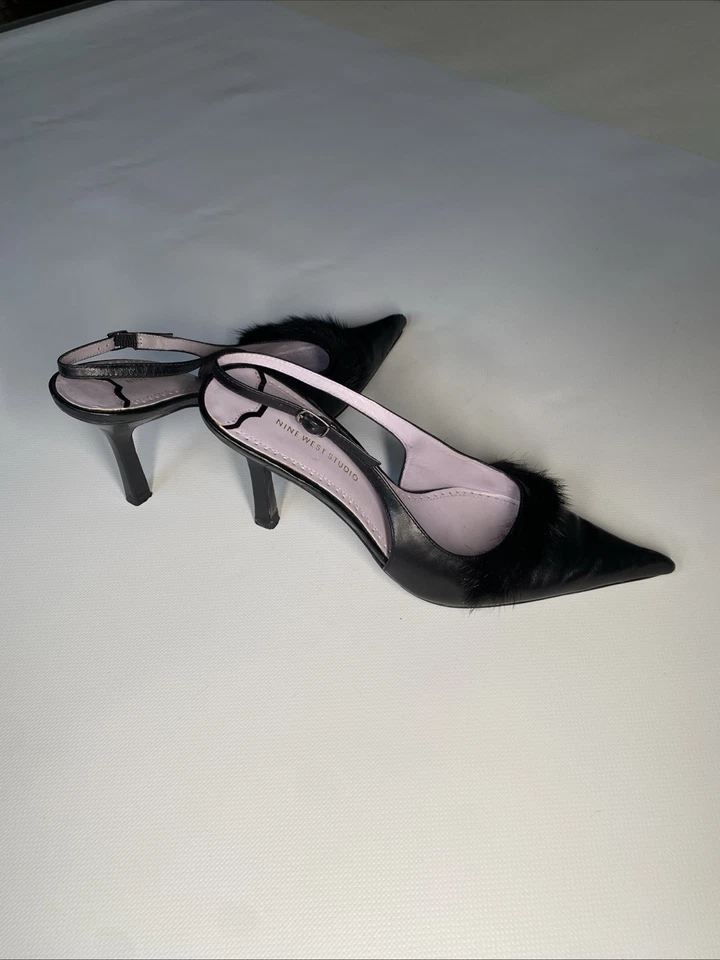 Nine West Womens 6.5 M Black Leather Sling Back Ultra High Heel Closed Toe Shoes - Image 3 of 4