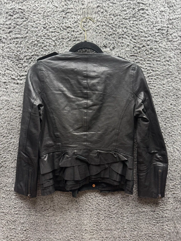 3.1 Philiip Lim Double Breasted Leather Full Zip Jacket Black Womens Size 4 - Image 2 of 4