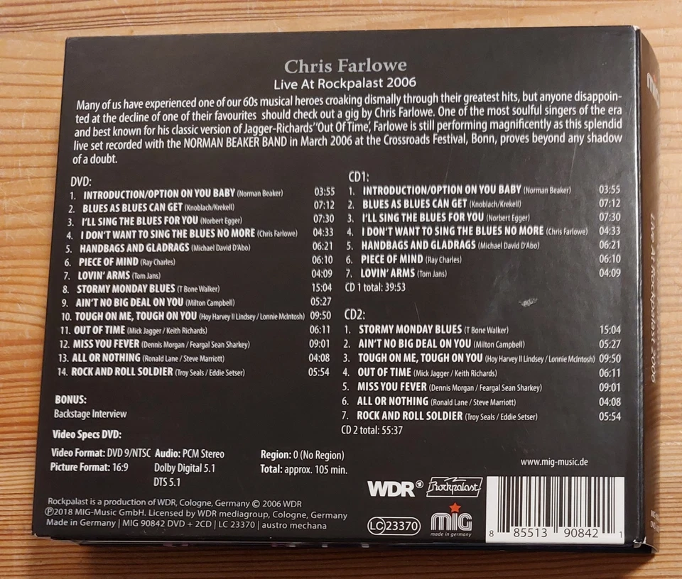 2 CD +DVD Rockpalast- Chris Farlowe - Live At Rockpalast 2006 - Bild 2 von 2