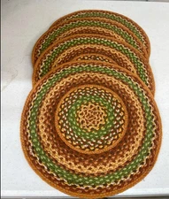 Braided Jute Trivet 8" Round Earth Tones Green Brown Tan Rustic set of 4