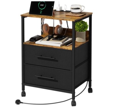 Nachttisch mit Ladestation, Nachttisch mit Steckdosen und 2 USB-Anschlüssen
