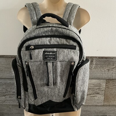 Eddie Bauer First Adventure Diaper Bag Backpack Gray Black Nylon