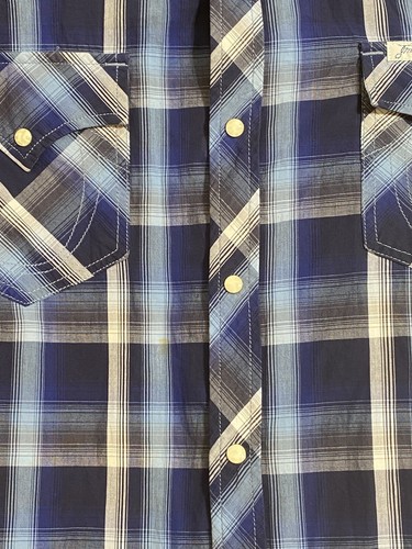 Camicia True Religion uomo 3XL perle a scatto blu a quadri manica lunga western grande alta - Foto 5 di 11