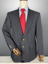 Savile Row Men 42R Pure Laine Wool Gold Button Navy Blue Sport Coat Blazer