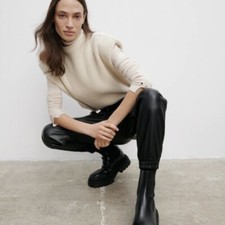 Zara Black Faux Leather Jogger Casual Pants Women XS