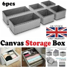 Canvas Storage Box 6 Section Wardrobe Organiser Drawer Socks Ties Box Divide