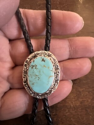 Native American Indian Navajo Bolo Tie Green Turquoise Stunning Ties Wow Zuni #J
