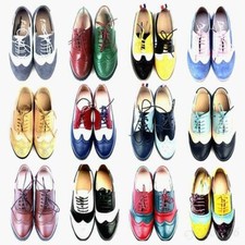 2024 Women Brogue Carved Casual Lace Up Leather Oxfords Wing Tip Patchwork Shoes