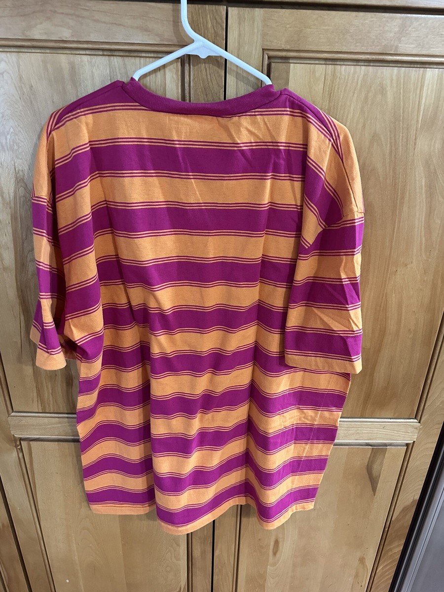 Vintage 90s Mervyns Cheetah XL XXL 54” Orange Pink Stripe