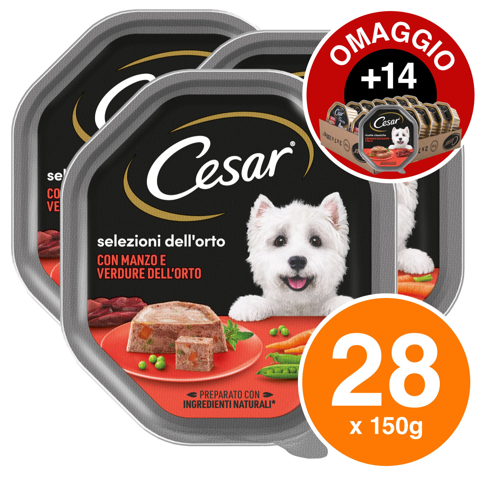 Cesar Selezioni dell'Orto con Manzo e Verdure Cibo Umido per Cani Vaschette...