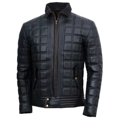 Herren Schwarz Gesteppte Leder Biker Jacke Echt Lammleder Designer Winterjacke