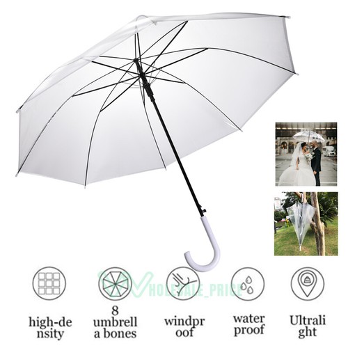 46" Transparent Clear Umbrella for Weddings Outdoor Events with J Hook Handles