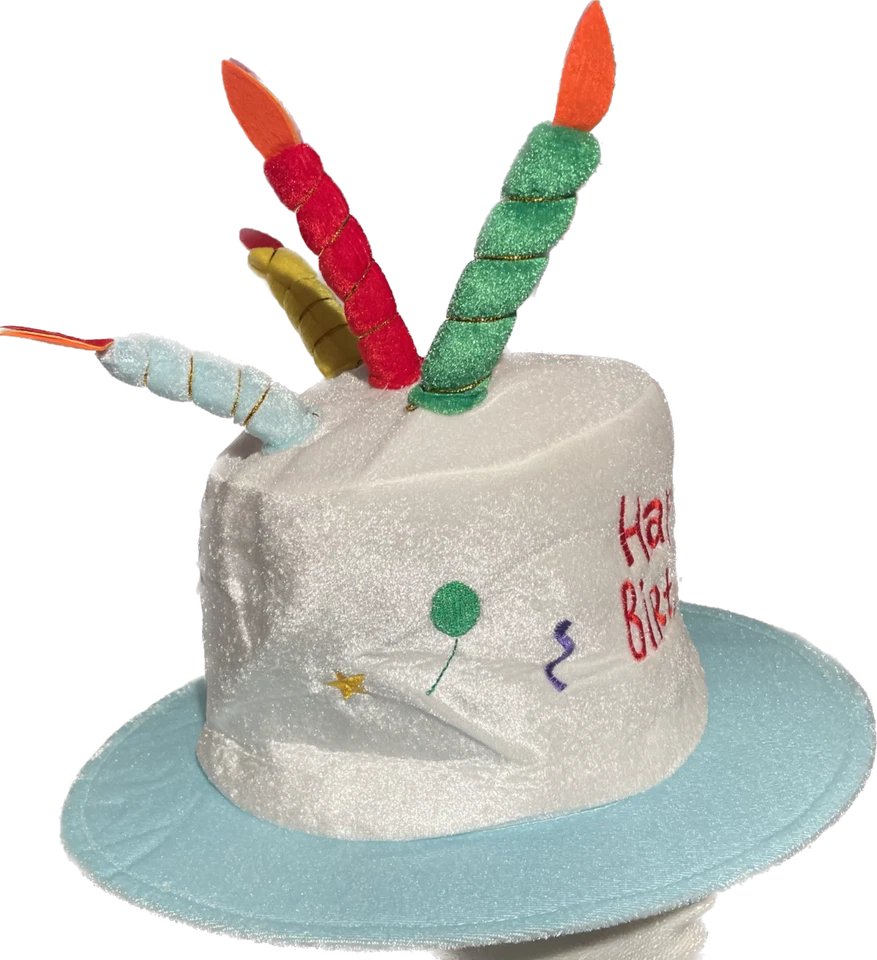 SOMBRERO DE PELUCHE FELIZ CUMPLEAÑOS 5 velas suaves divertido disfraz de pastel blanco gorra para adultos Foto 3 de 4