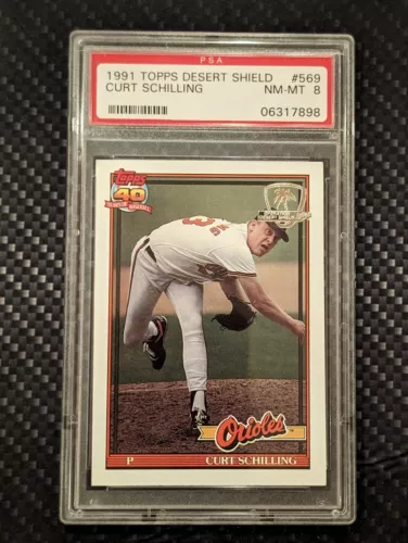 1991 Topps Desert Shield Baseball Card #569 CURT SCHILLING PSA 8 NM-MT @@LOOK@@