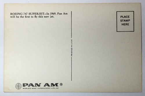 NOS Pan Am 747 Postcard Clipper Boeing Jet Plane Unposted Unused 1960s - Picture 3 of 3
