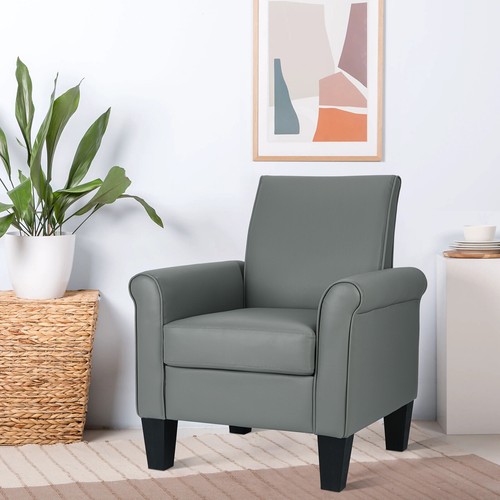 Upholstered Single Sofa PU Leather Modern Armchair Living Room Club Accent Chair - Picture 47 of 50
