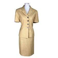 Le Suit Women Polyester Skirt Suit Size 12P Sandcastle Lined Short Sleeves 2PC