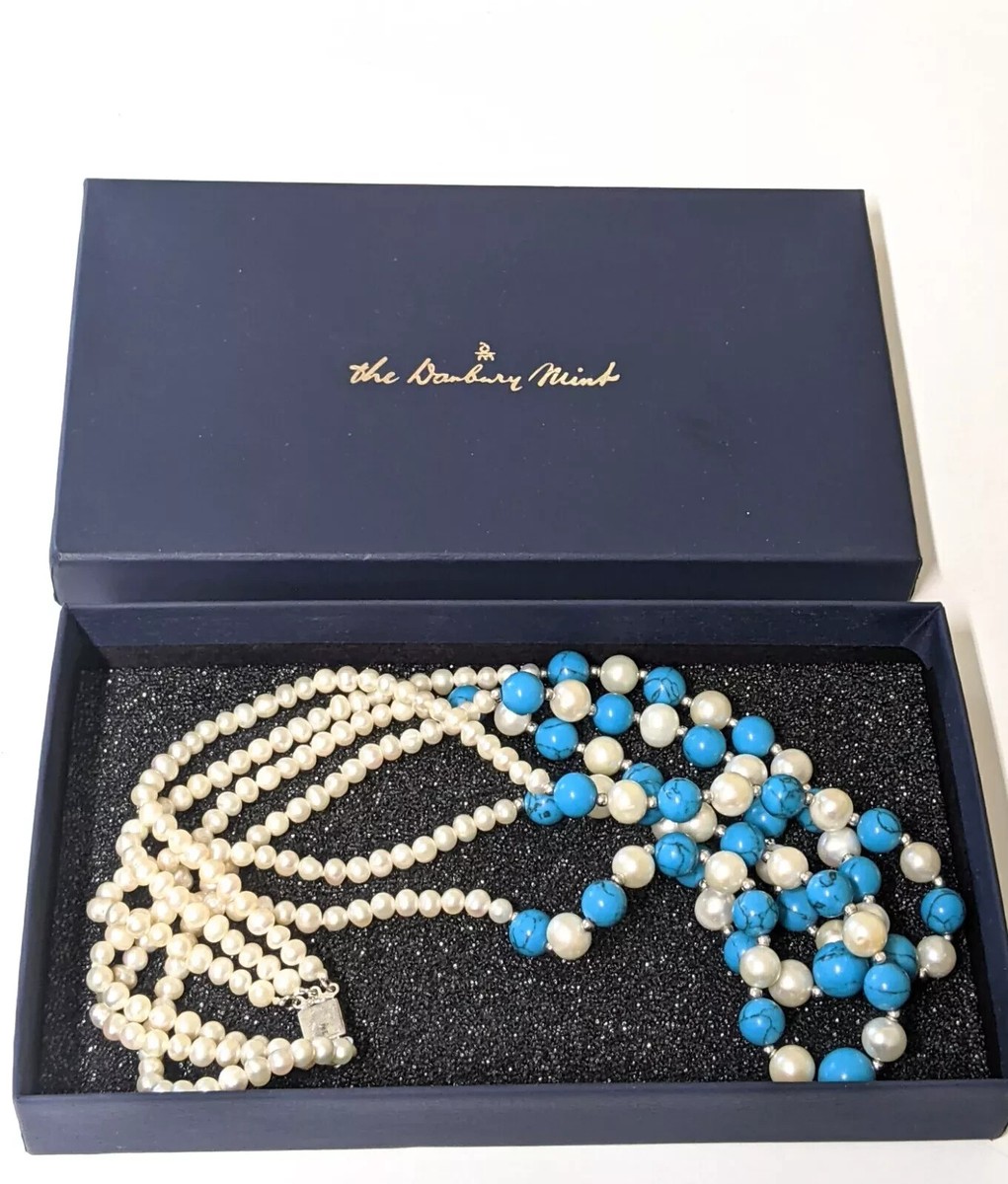 Danbury Mint Triple Strand Freshwater Pearl And Blue Howlite Bead