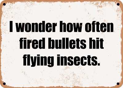 METAL SIGN - I wonder how often fired bullets hit flying insects.