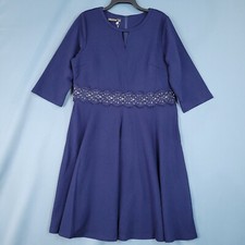 Owin Women's 3/4 Sleeve Casual Dress Embroidered Waistline Navy Blue Size XL