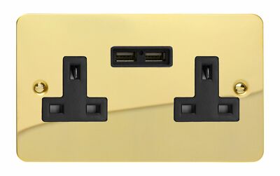 Varilight XG5U2SDB Georgian Polished Brass 2 Gang 13A Plug Socket 2.1A USB