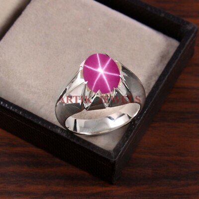Lab Created Linde Star Edelstein Mit 925 Sterling Silberring Für Herren #22