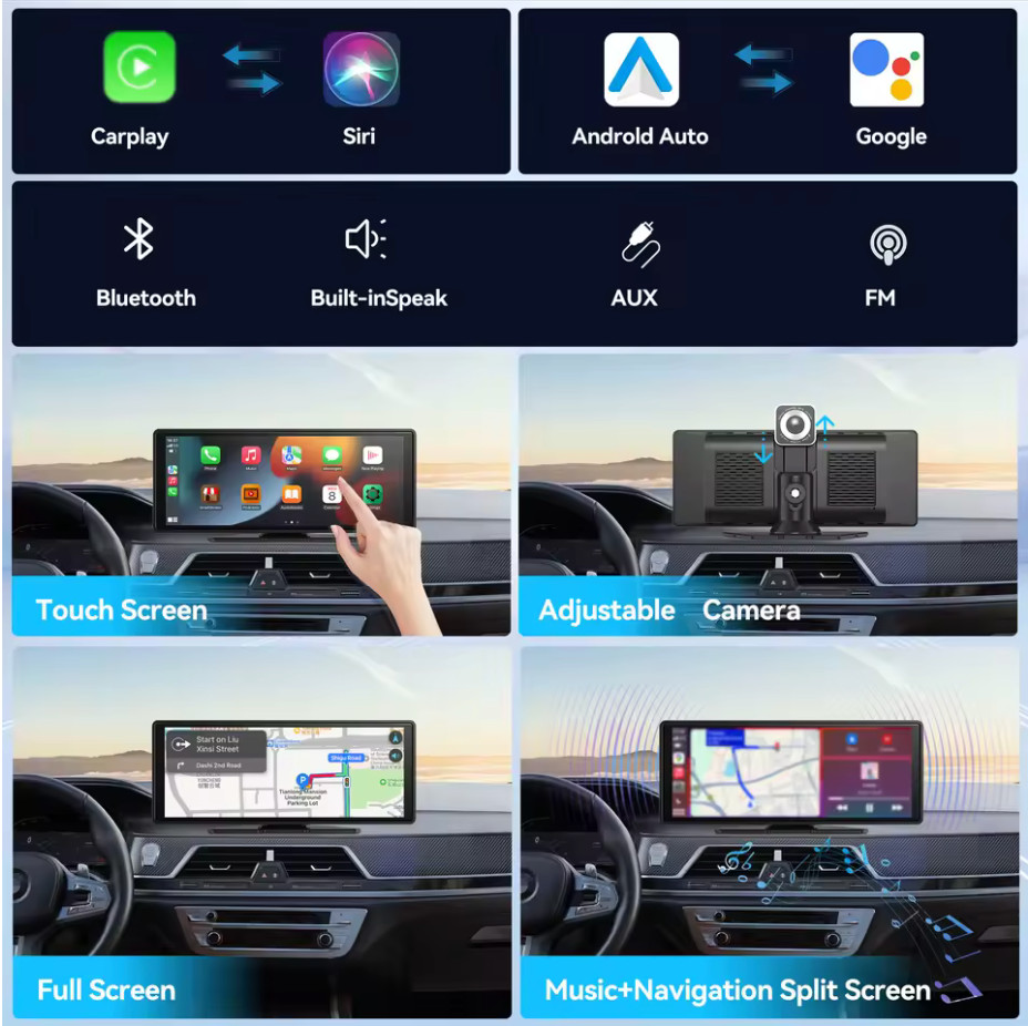 Autoradio CarPlay e Android Auto Display Wireless 10.26" Portatile Universale - Miniatura 3
