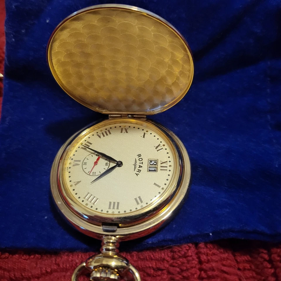 New Rare ROTARY Pocket Watch with Chain  with Day of Month Never Worn or Carried - Image 4 of 4