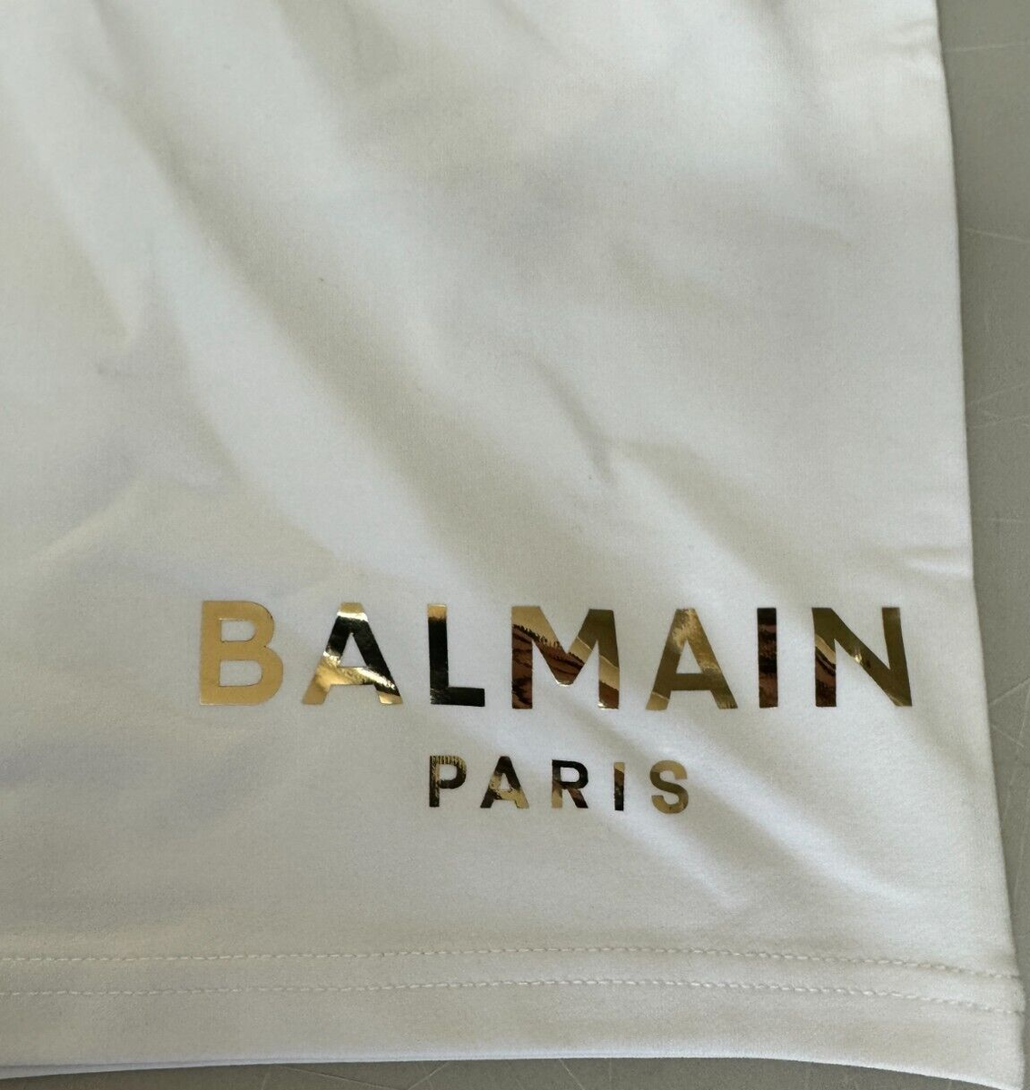 AUTHENTIC Men's Balmain Paris Elastic Waist Shorts White W/Gold