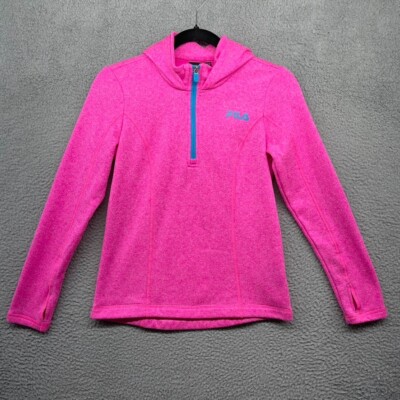 FILA Girls Pink Hooded Sweater Long Sleeve 1/2 Zip Pullover Size M (11-12)