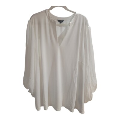 Maree Pour Toi  Womens Top 4X 26 28 White V-Neck Designer Peasant Sleeve NEW