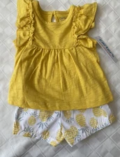 Carter’s Just One You Baby Girls 6M 2 Piece Set Yellow Shirt Pineapple Shorts
