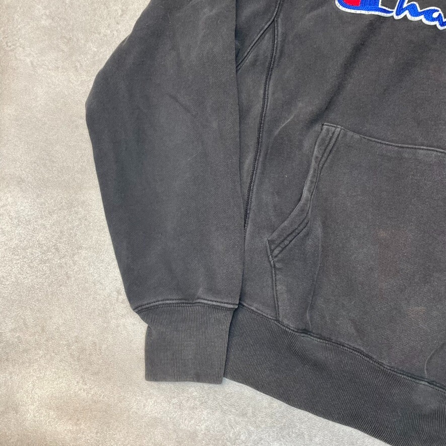 Champion Hoodie Mens Medium Y2K Reverse Weave Spellout Sports Sweatshirt, Grey image 6