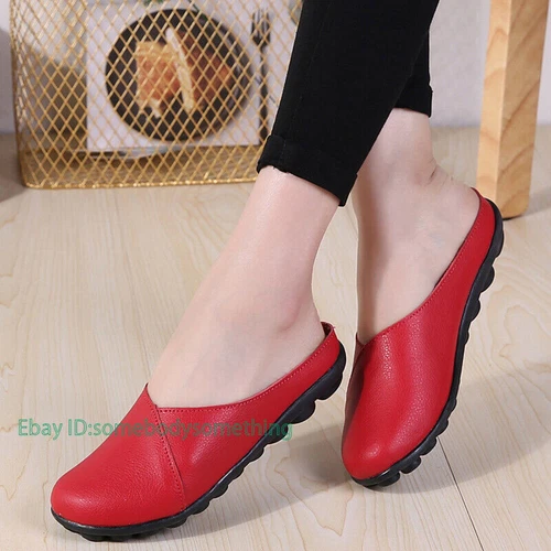 Womens Mules Slip-on Shoes Leather Backless Loafers Casual Flat Shoes Summer - Picture 7 of 61