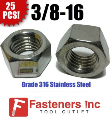 (Qty 25) 3/8-16 UNC 316 Grade Stainless Steel Finished Hex Nut GRADE 316