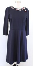 NWT Talbots Navy Blue Ponte Fit and Flare Scarf Neck Trim Dress Size 4P Nautical