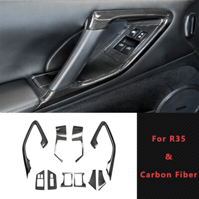 REV 10Pcs Inner door trim Cover (RHD) Kits For Nissan 09-14 R35 GTR Carbon Fiber