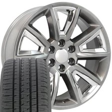 22 Rims Tires Fit Gm Chevy Tahoe Yukon Hyp-blk Wchrome Wheels Bda Tires 5696