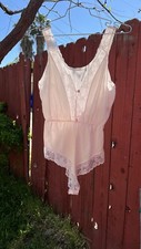Vintage 70s 80s Baby Pink Lace Teddy Romper Nighty Pastel Sissy Coquette Pastel