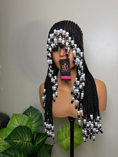 18  Full Lace Synthetic Wig - 1B Beaded Braided Wig with Bangs