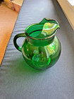 Vintage Crown Crystal Australia Green Ball Jug Pitcher Ribbed Handle Ice Lip — photo 4
