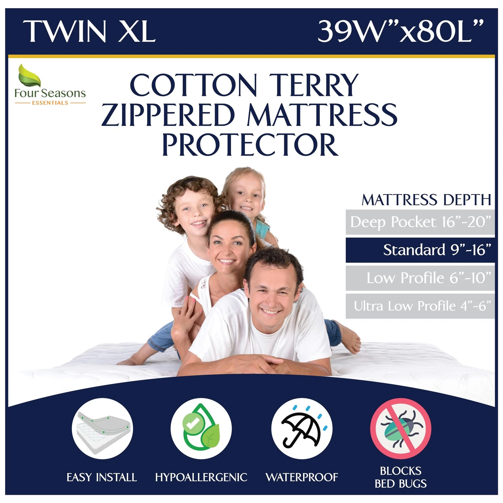 Twin Extra Long (XL) Mattress Protector - Zippered Waterproof Mattress Cover ...