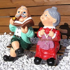 Süß Oma Opa mit Buch u. Bank Dekofigur Terasse Geschenkidee Figur Gartenfigur