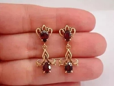3 Ct Pear Cut Simulated Red Garnet Women's Drop Earrings 14k Yellow Gold Plated